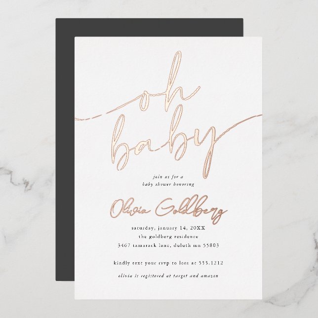 Oh Baby Foil Baby Shower Invitation (Front/Back)