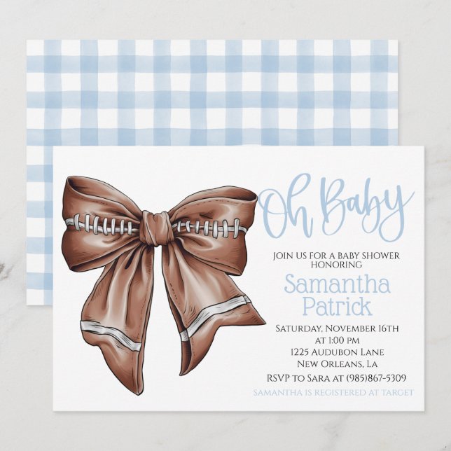 Oh Baby! Football Coquette Boy Baby Shower Invitation (Front/Back)