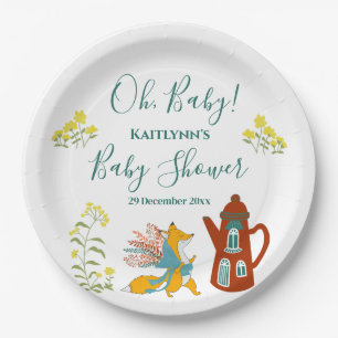 Oh, baby Fox and flowers Baby Shower Decor Paper Plate