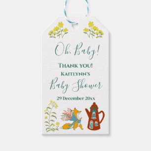 Oh, baby Fox and flowers Baby Shower Gift Tags