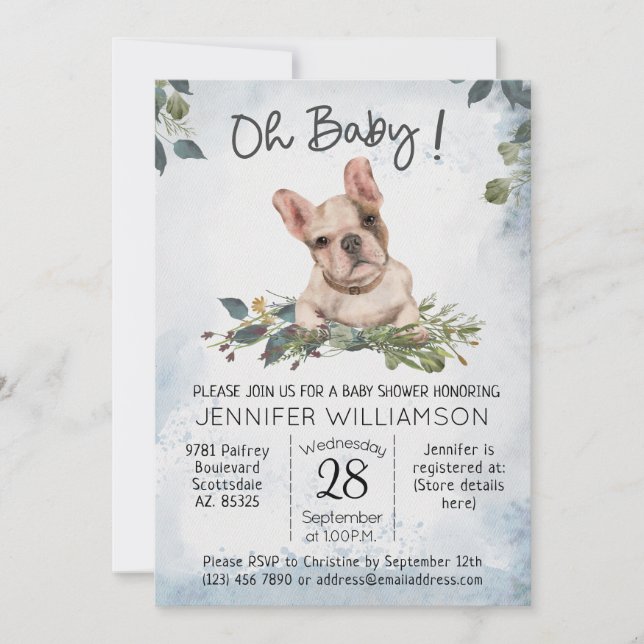 Oh Baby! French Bulldog Puppy Dog Baby Shower Invitation (Front)