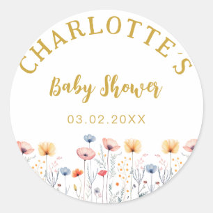 OH BABY! Fresh Wildflower   White Baby Shower  Classic Round Sticker