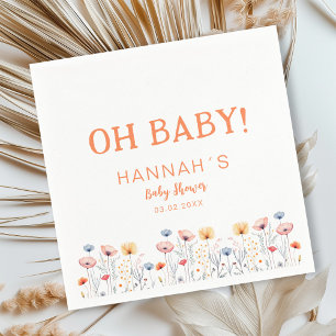 OH BABY! Fresh Wildflower   White Baby Shower  Napkin