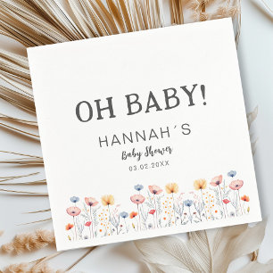 OH BABY! Fresh Wildflower   White Baby Shower  Napkin