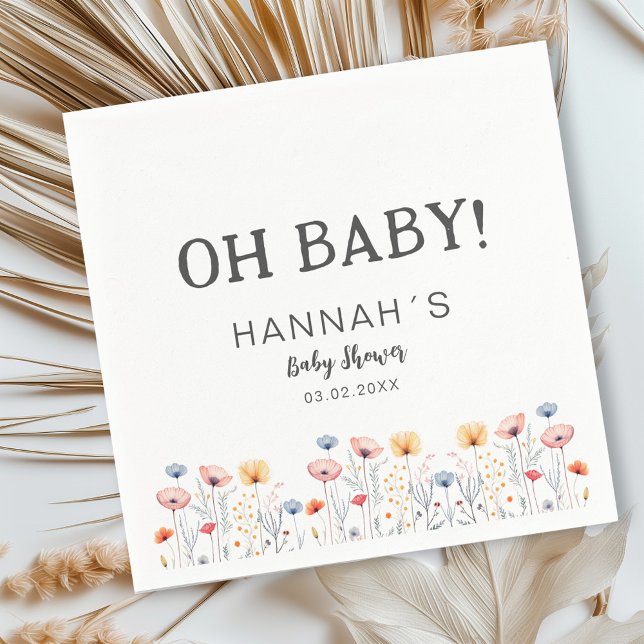 OH BABY! Fresh Wildflower | White Baby Shower  Napkin (Creator Uploaded)