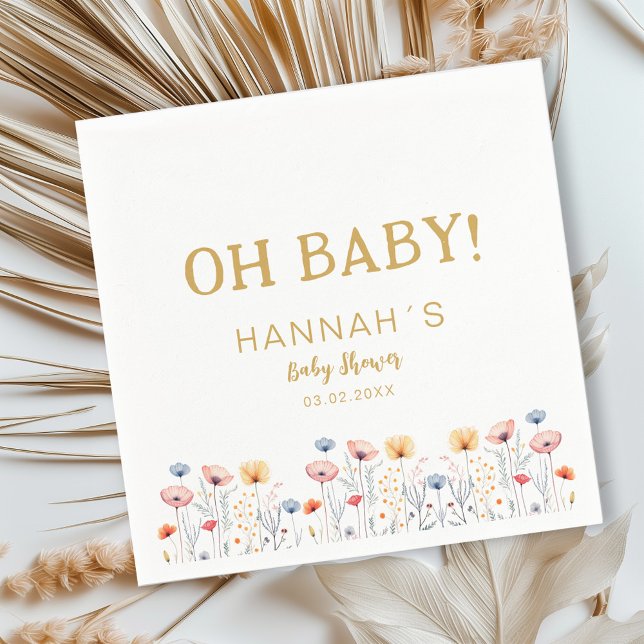 OH BABY! Fresh Wildflower | White Baby Shower  Napkin (Creator Uploaded)