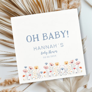 OH BABY! Fresh Wildflower   White Baby Shower  Napkin