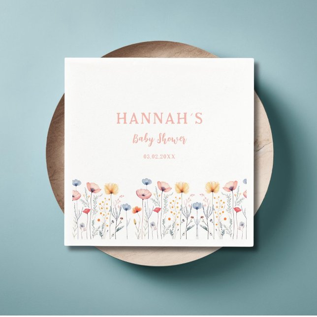 OH BABY! Fresh Wildflower | White Baby Shower  Napkin (OH BABY! Fresh Wildflower | White Baby Shower Napkins with your name and date.)