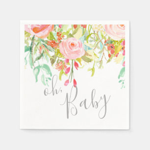 oh Baby Garden Floral Pink Grey Shower Party Event Napkin