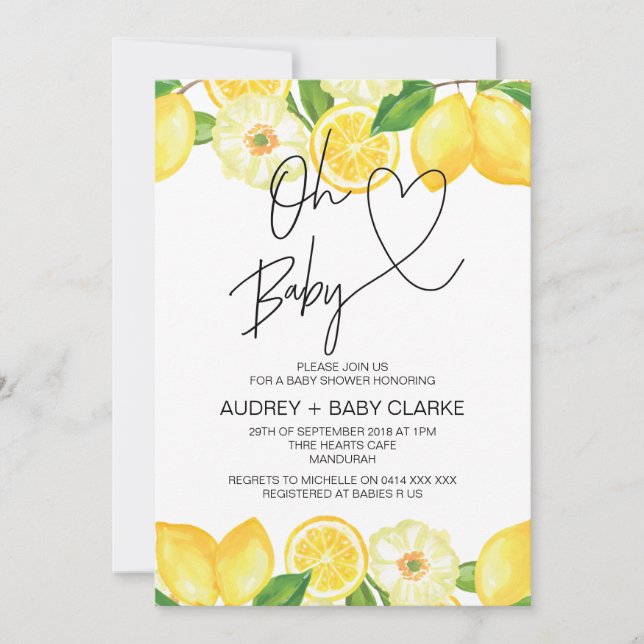 Oh Baby Gender Neutral Baby Shower Summer Lemon Invitation (Front)