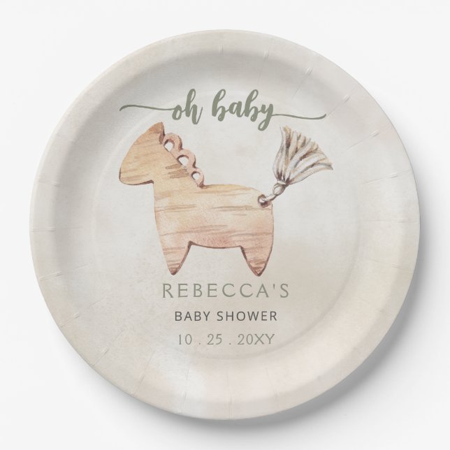 Oh Baby Gender Neutral Boho Baby Shower Invitation Paper Plate (Front)