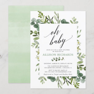Oh baby Gender neutral greenery baby shower Invitation