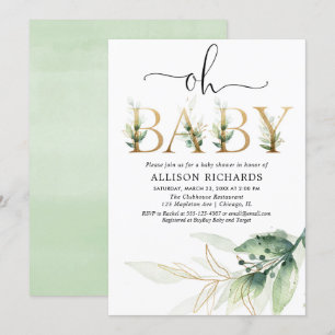 Oh baby gender neutral greenery baby shower invitation