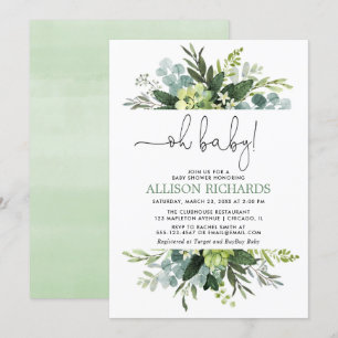 Oh baby Gender neutral greenery foliage shower Invitation