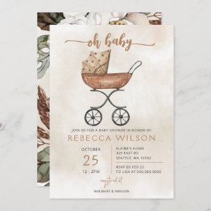 Oh Baby Gender Neutral Pram Boho Baby Shower Invitation