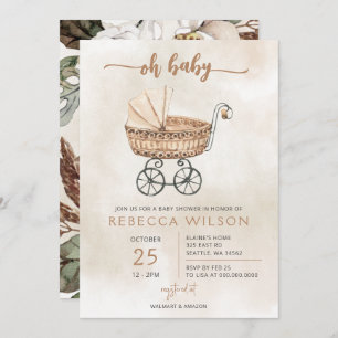 Oh Baby Gender Neutral Pram Boho Baby Shower Invitation
