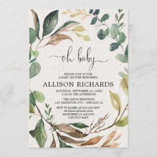 Oh baby Gender neutral rustic woodland baby shower Invitation