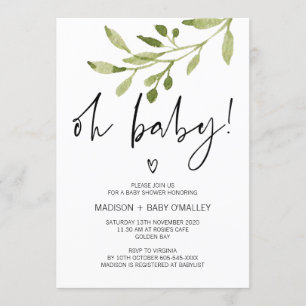 Oh Baby Gender Neutral Shower Invitation Greenery