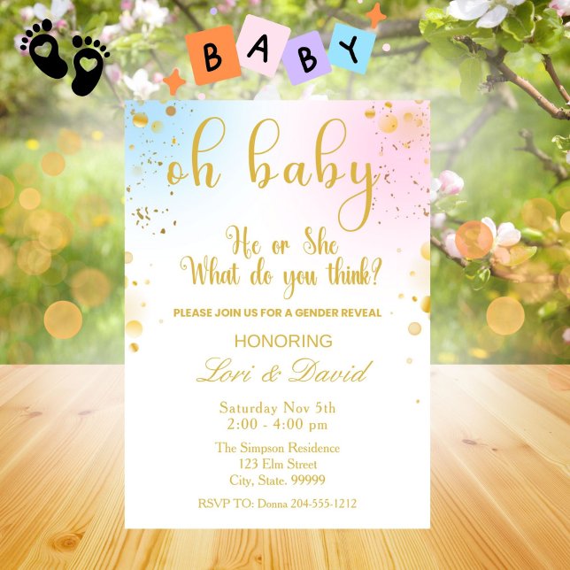 Oh Baby Gender Reveal Pink or Blue Invitation (Creator Uploaded)