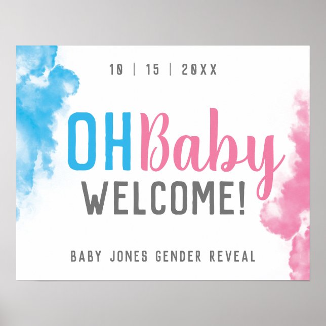 Oh Baby Gender Reveal Welcome Smoke Bomb Party Poster (Front)
