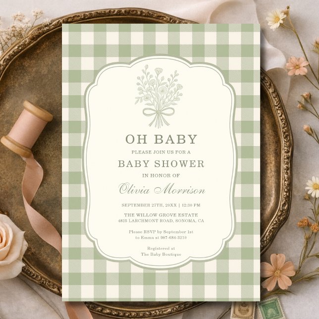 Oh Baby Gingham Baby Shower Invitation (Creator Uploaded)