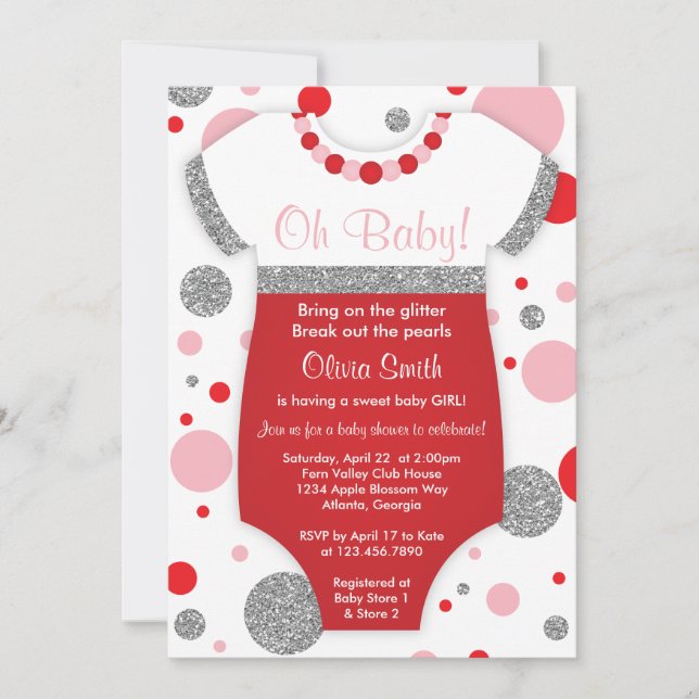 Oh Baby Girl, Baby Shower Invitation, Faux Glitter Invitation (Front)