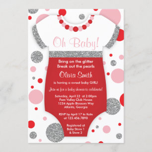 Oh Baby Girl, Baby Shower Invitation, Faux Glitter Invitation