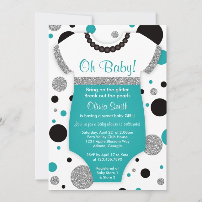 Oh Baby Girl, Baby Shower Invitation, Faux Glitter Invitation (Front)