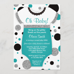 Oh Baby Girl, Baby Shower Invitation, Faux Glitter Invitation