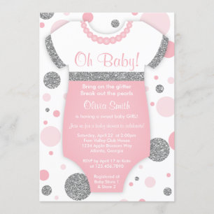 Oh Baby Girl, Baby Shower Invitation, Faux Glitter Invitation