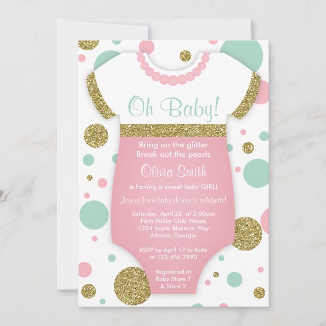 Oh Baby Girl, Baby Shower Invitation, Faux Gold Invitation (Front)