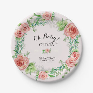 Oh Baby Girl BOHO Chic Shower Watercolor Floral Paper Plate