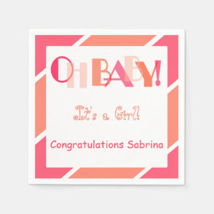 Oh Baby Girl Coral Modern Baby Shower Party Napkin