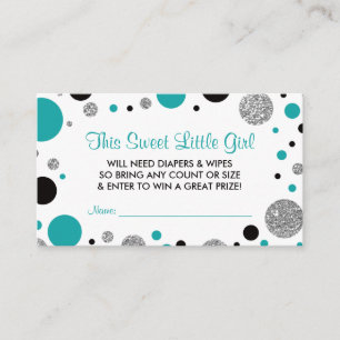 Oh Baby Girl, Diaper Raffle Ticket, Faux Glitter Enclosure Card
