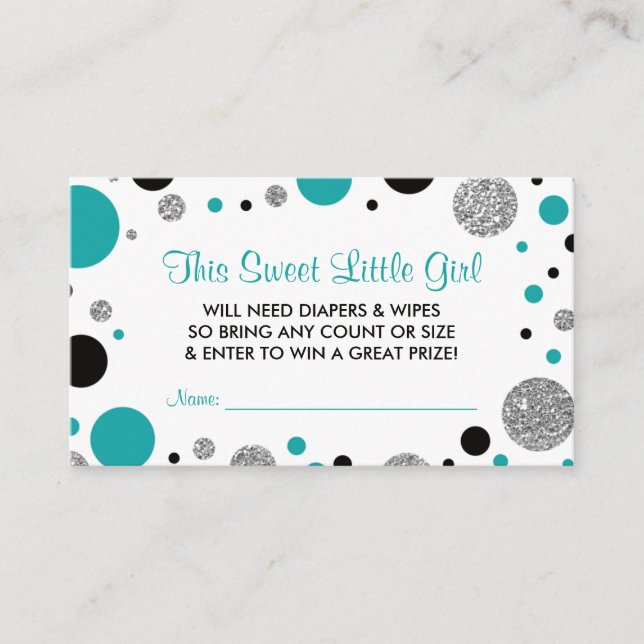 Oh Baby Girl, Diaper Raffle Ticket, Faux Glitter Enclosure Card (Front)