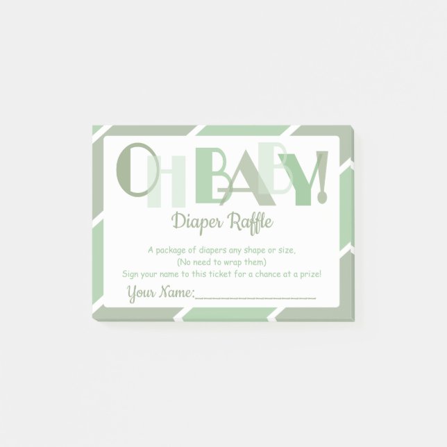 Oh Baby Girl Green Modern Typography Diaper Raffle Post-it Notes (Front)