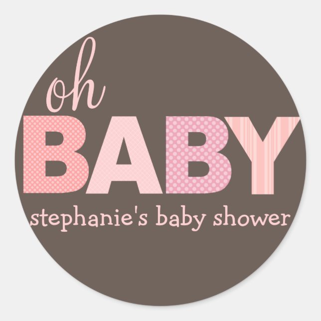 Oh Baby Girl Modern Baby Shower Sticker | Pink (Front)