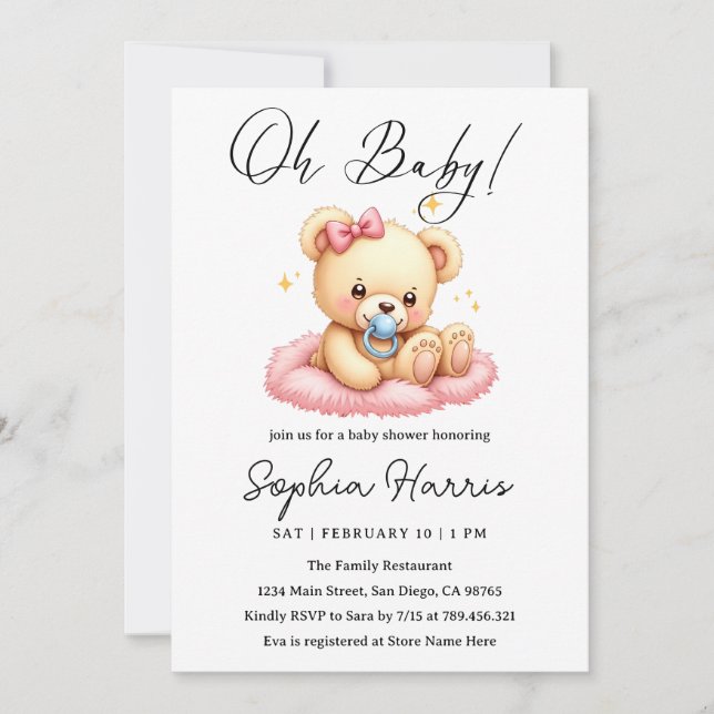 Oh baby girl pink Baby Shower Invitation (Front)