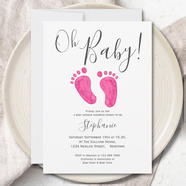 Oh Baby Girl Pink Feet Baby Shower Invitation (Creator Uploaded)