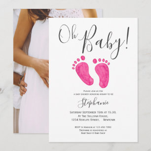 Oh Baby Girl Pink Feet Photo Baby Shower Invitation