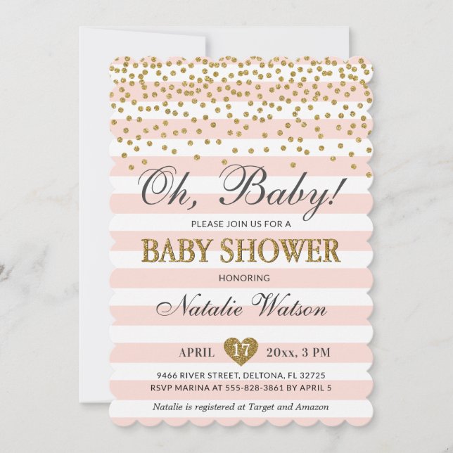 Oh Baby Girl Pink Gold Baby Shower Invitation (Front)