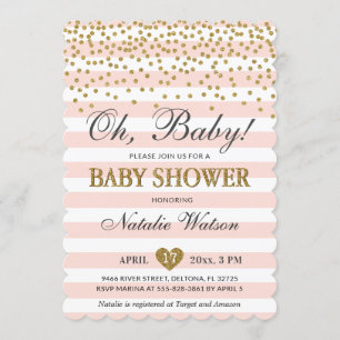 Oh Baby Girl Pink Gold Baby Shower Invitation