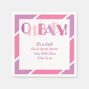 Oh Baby Girl Pink Typography Modern Baby Shower Napkin