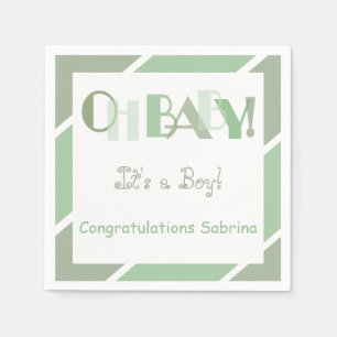 Oh Baby Girl Sage Green Modern Baby Shower Napkin