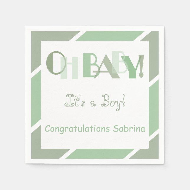 Oh Baby Girl Sage Green Modern Baby Shower Napkin (Front)