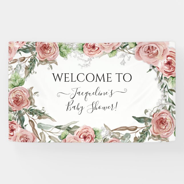 Oh Baby Girl Shower BOHO Watercolor Flower Crown Banner (Horizontal)