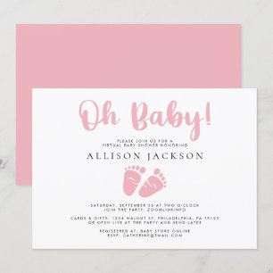 Oh Baby Girl Virtual Shower Pink Baby Feet Simple Invitation