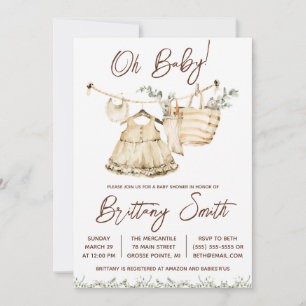 Oh Baby, Girls' Layette, Eucalyptus Baby Shower Invitation