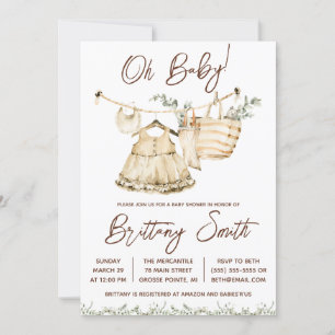 Oh Baby, Girls' Layette, Eucalyptus Baby Shower Invitation
