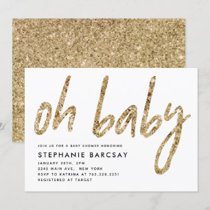 Oh Baby Glam Gold Glitter Baby Shower Invitation